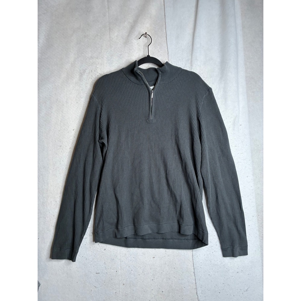 Kenneth Cole New York Mens XL Quarter Zip Ribbed Sweater Charcoal Gray Cotton